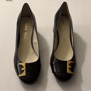 Anne Klein Black Flats with Gold Buckle